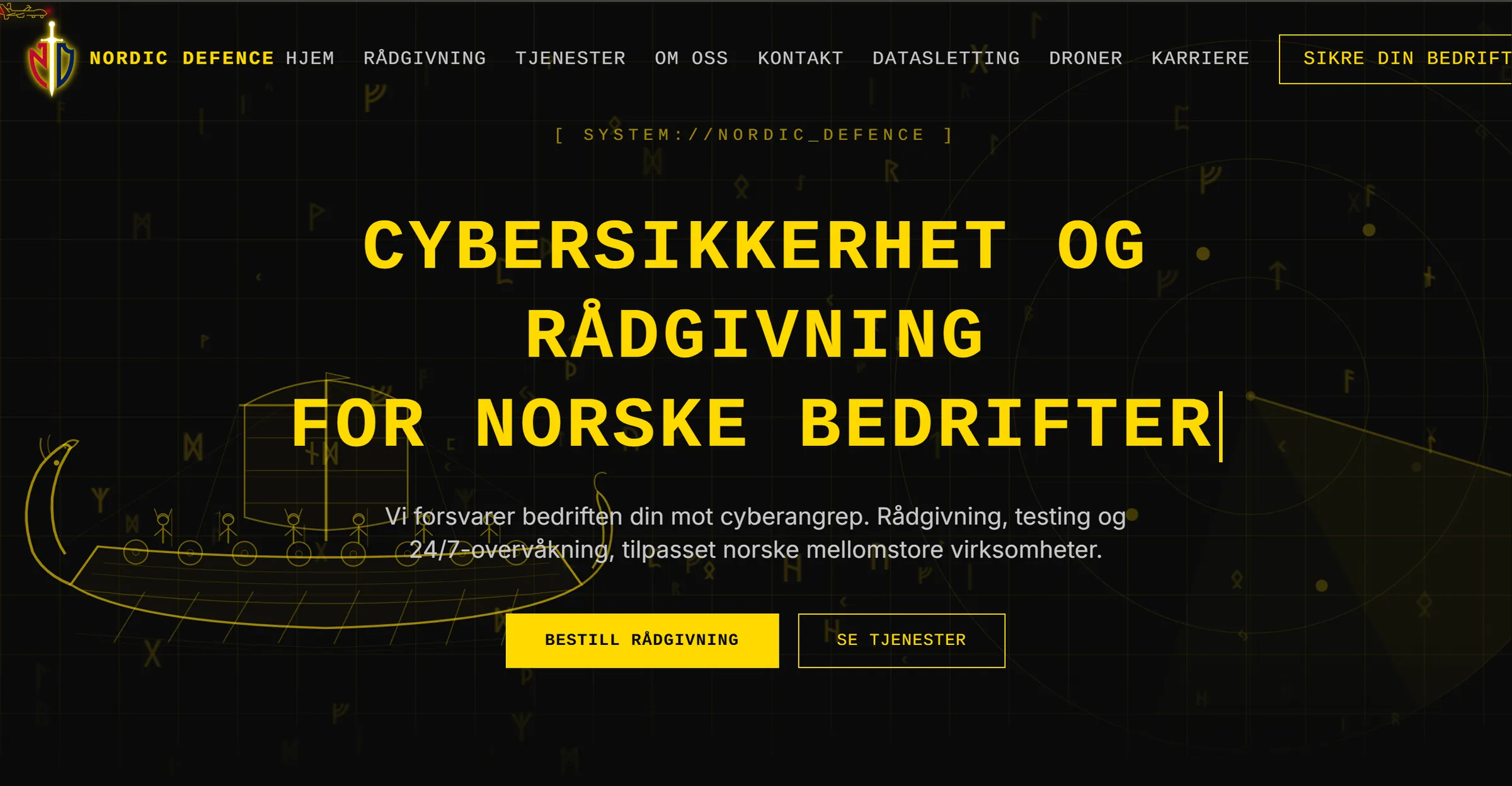 Nordic Defence nettside, cybersikkerhet for norske bedrifter